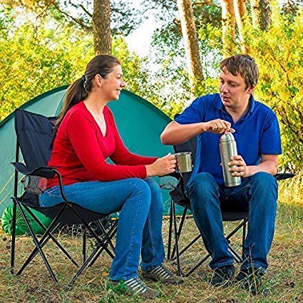 Niyam Folding Chair Big with Side Pocket - Portable Foldable Nylon Base Fabric Camping Chair for Fishing Beach Picnic Outdoor Garden Chair (Moon, Black)