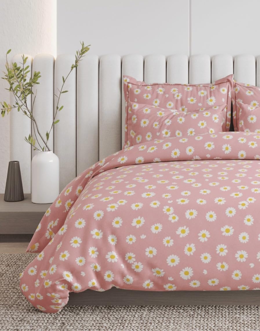 Premium Duvet Cover/Comforter Cover/Quilt/Blanket/Razai Cover Dohar with Zipper Closure (Pink Sunflower, Single Duvet Cover 60x90)
