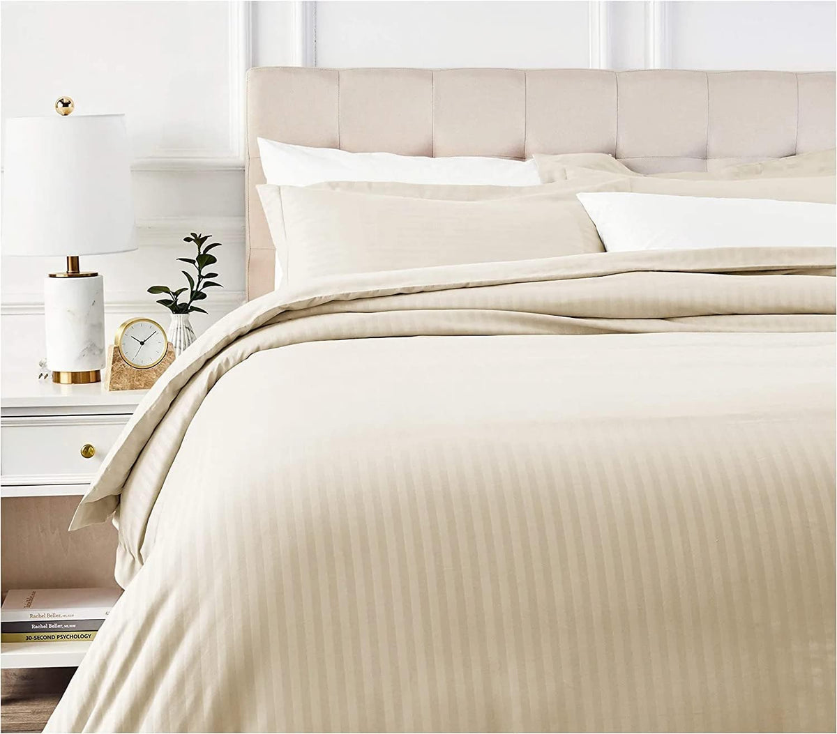Duvet Cover Single Premium Cotton Quilt/Comforter Cover for Home/Hotels/Resorts/Guest House. 61 x 91 inches, Striped, Zipper (Beige, Single)