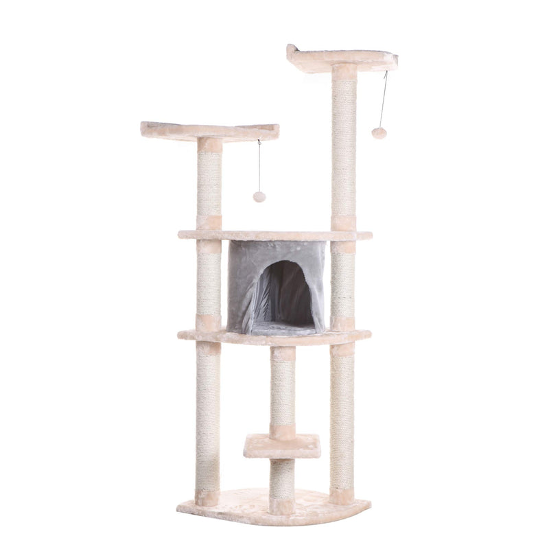 Armarkat 64" Real Wood Cat Tree With Scractch Sisal Post, Soft-side Playhouse,  A6401, Almond