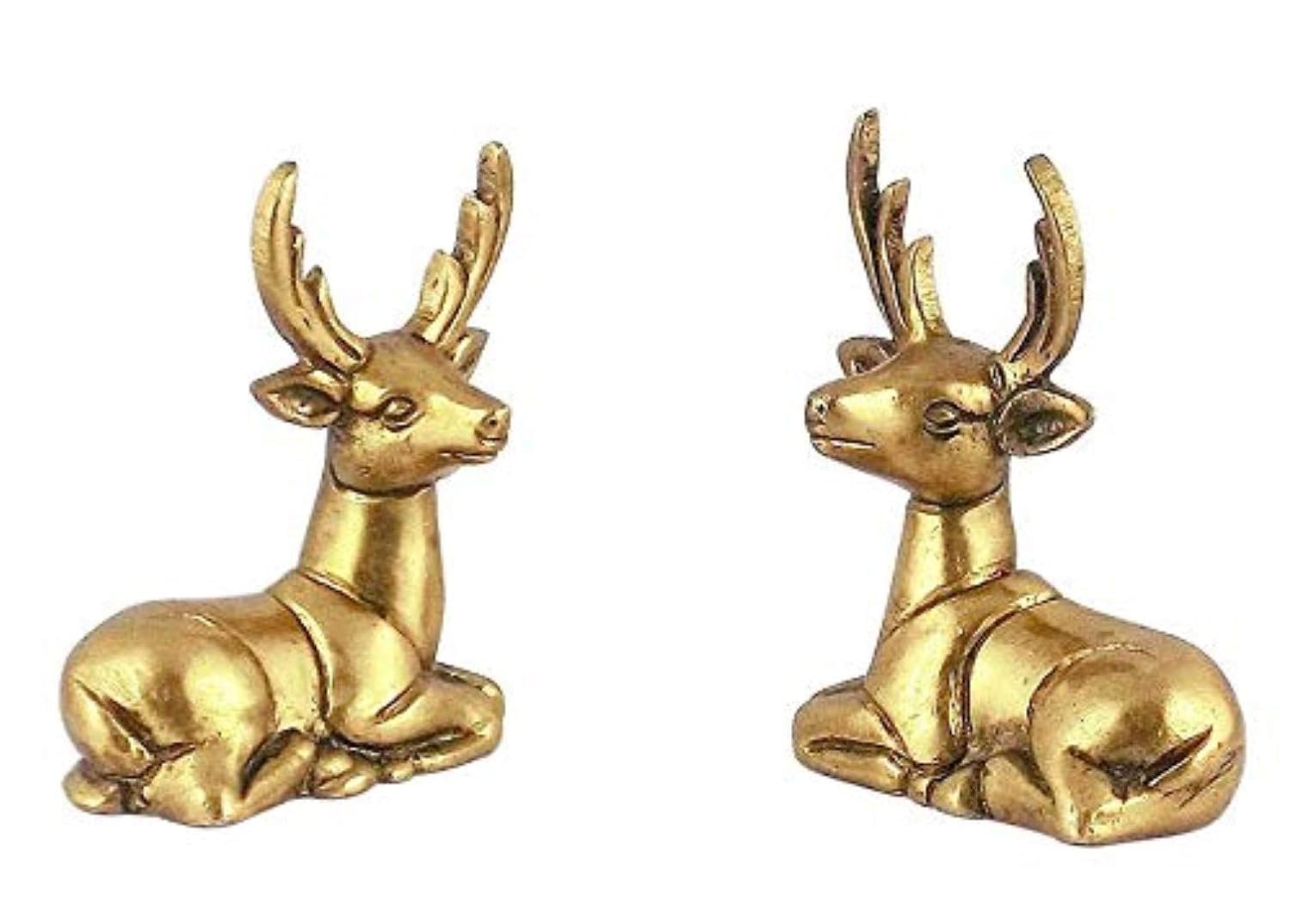 Pick End Now Brass Deer/Hiran Statue Showpiece for Decoration | Pack of 2 Antique Finish Idol for Vastu, Product Dimensions - 5.08 x 2.54 x 6.35Cm, 280Gm