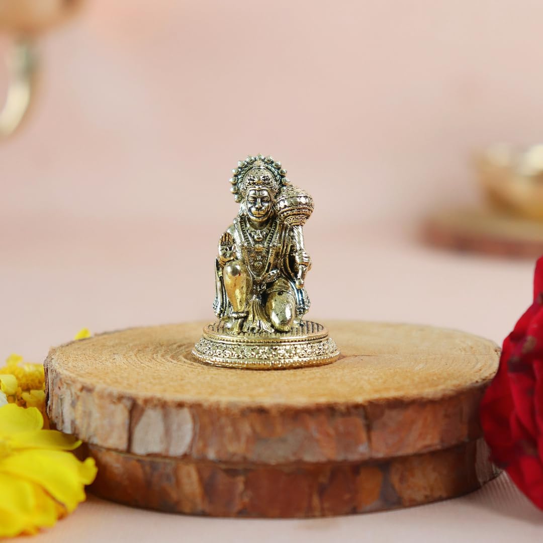 The Spiritual Living Small Brass Hanuman Idol | 1.5 Inch | Mini Lord Hanuman Ji Statue for Car | Bajrangbali Murti | Hindu God Religious Idol | Maruti Idol for Home Temple Puja | Spiritual Gift |
