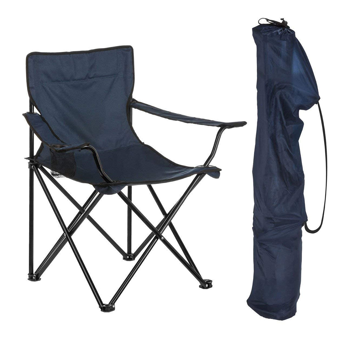 Niyam Folding Chair Big with Side Pocket - Portable Foldable Nylon Base Fabric Camping Chair for Fishing Beach Picnic Outdoor Garden Chair (Moon, Black)