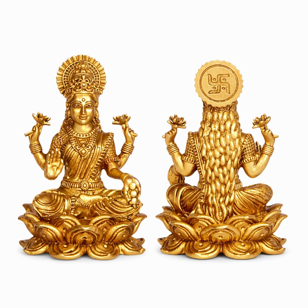 HEXAKANTHA life 100% Pure Brass (5cm Pital Murti) Lord Ganesh/Maa Lakshmi Devi Idol for Divine Décor & Auspicious Gift Purposes. (Lakshmi)