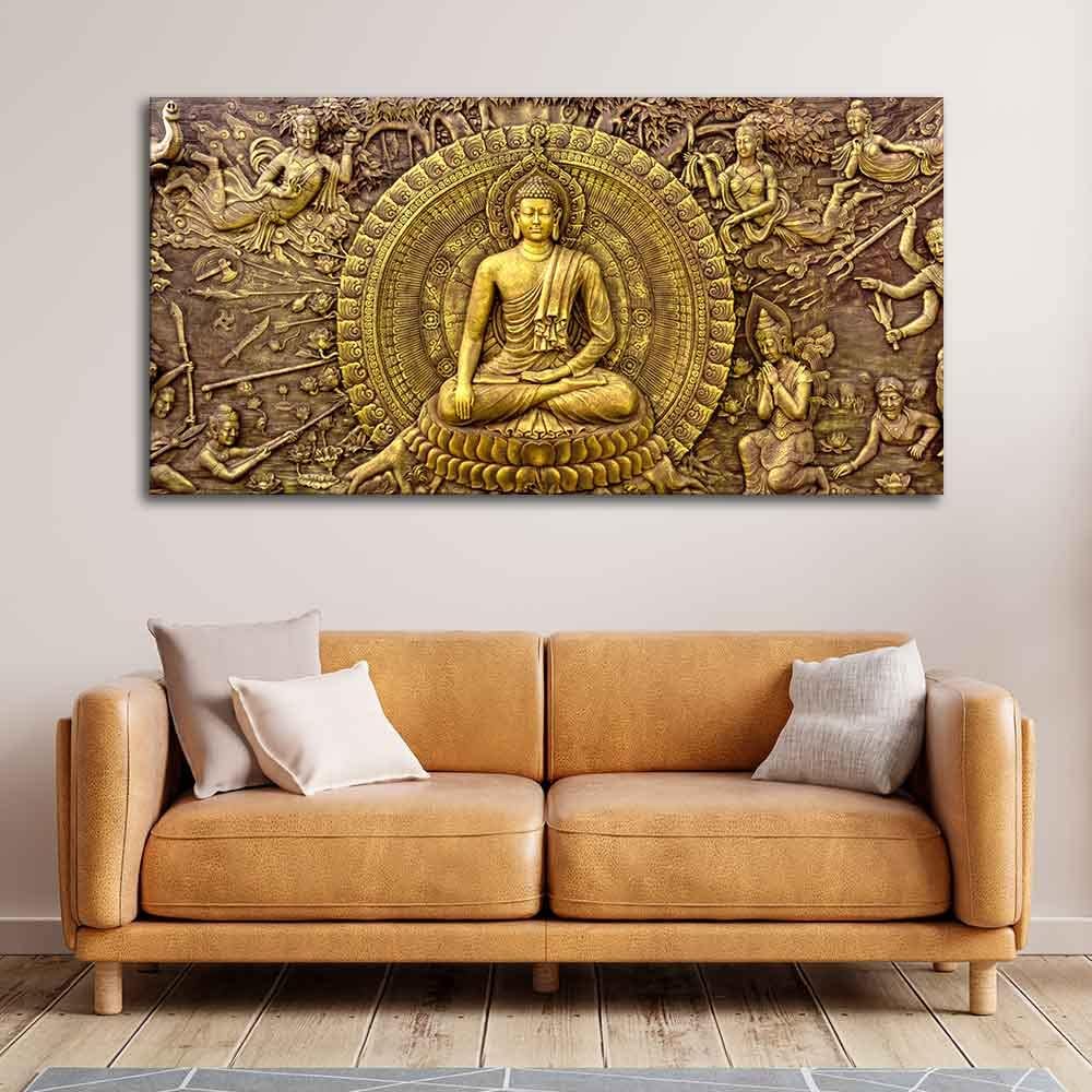 VIBECRAFTS Canvas Paintings for Living Room Drawing Room Canvas Wall Painting of Gautam Buddha for Homedecore|Office|Gift|Livingroom|Bedroom(PTVCH_2398NN)(48 x 24 Inches)