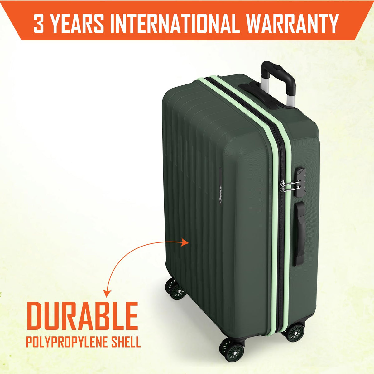 Safari Genius Alley Set of 3 (Cabin + Medium + Large) Trolley Bags Hard Case Polypropylene, 4 Wheels, 360 Degree Wheeling Luggage, Suitcase for Travel, Trolley Bags for Travel, Deep Forrest
