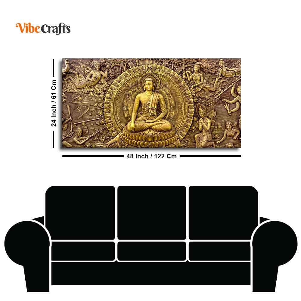 VIBECRAFTS Canvas Paintings for Living Room Drawing Room Canvas Wall Painting of Gautam Buddha for Homedecore|Office|Gift|Livingroom|Bedroom(PTVCH_2398NN)(48 x 24 Inches)