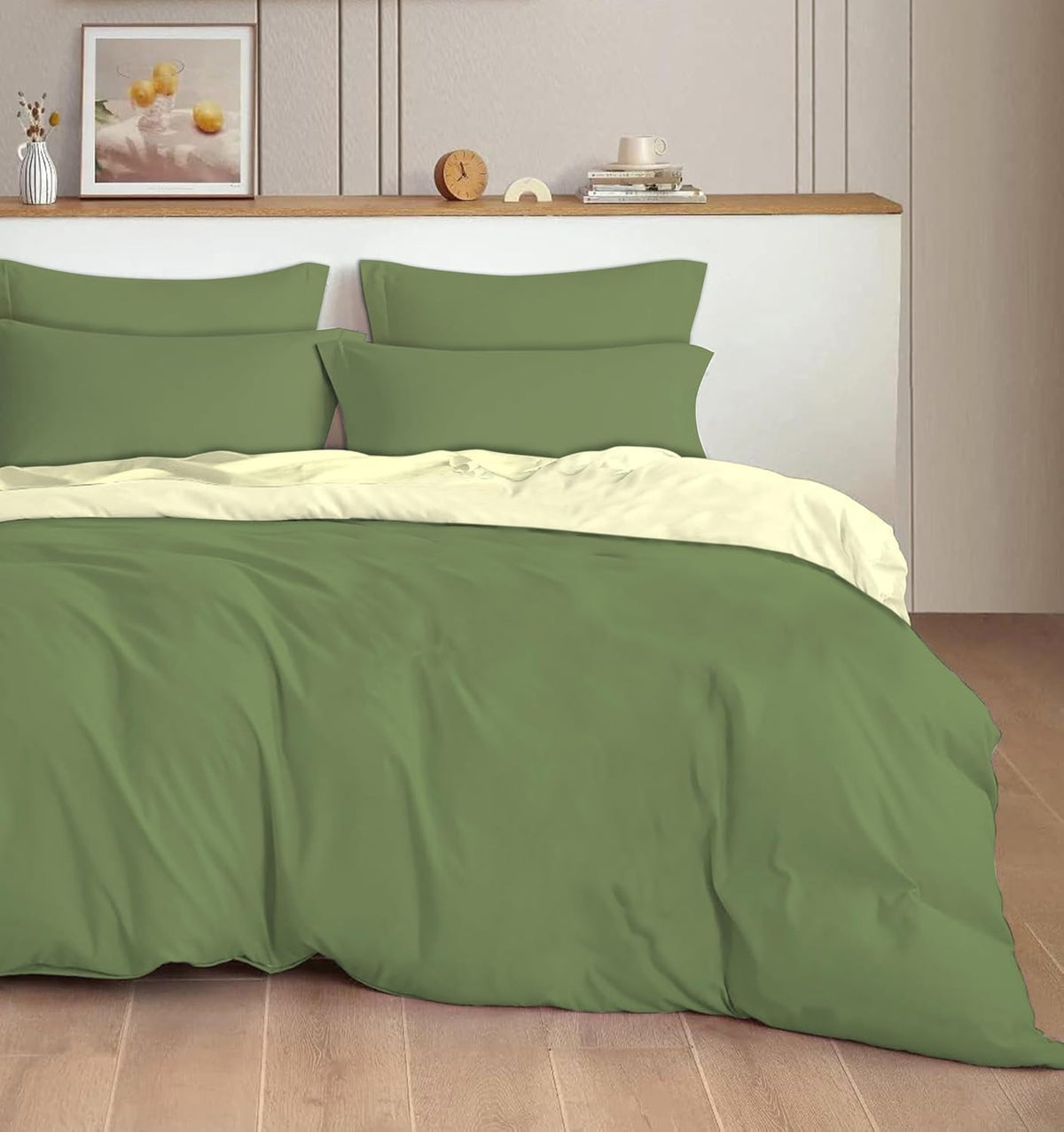 DECOMIZER Plain Solid Glace Cotton King Size Duvet Cover II Razai II Quilt Cover for Double Bed with Zipper Closure - Soild Green