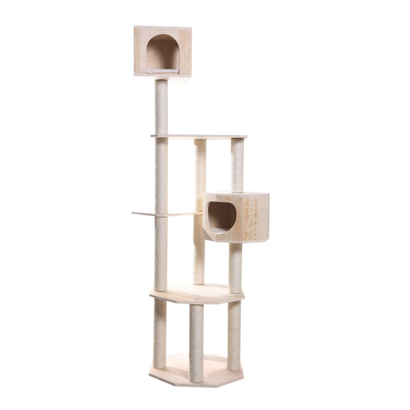 Armarkat Real Wood Premium Scots Pine 85-Inch Cat Tree with Five Levels, Two Condos