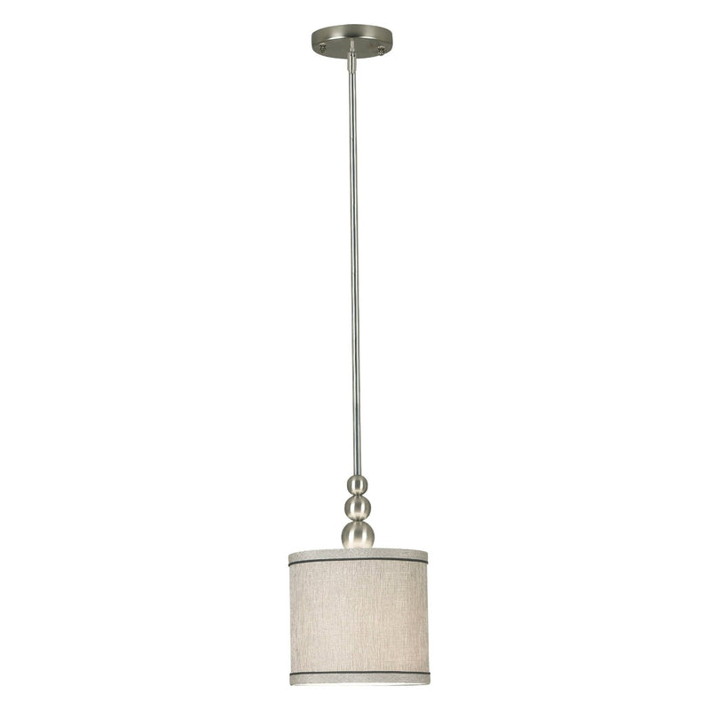 1-Light Mini Pendant in Brushed Steel with Fabric Drum Shade