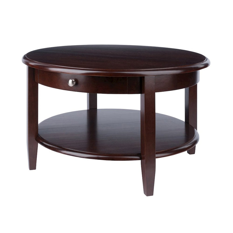 Concord Round Coffee Table with Drawer and Shelf