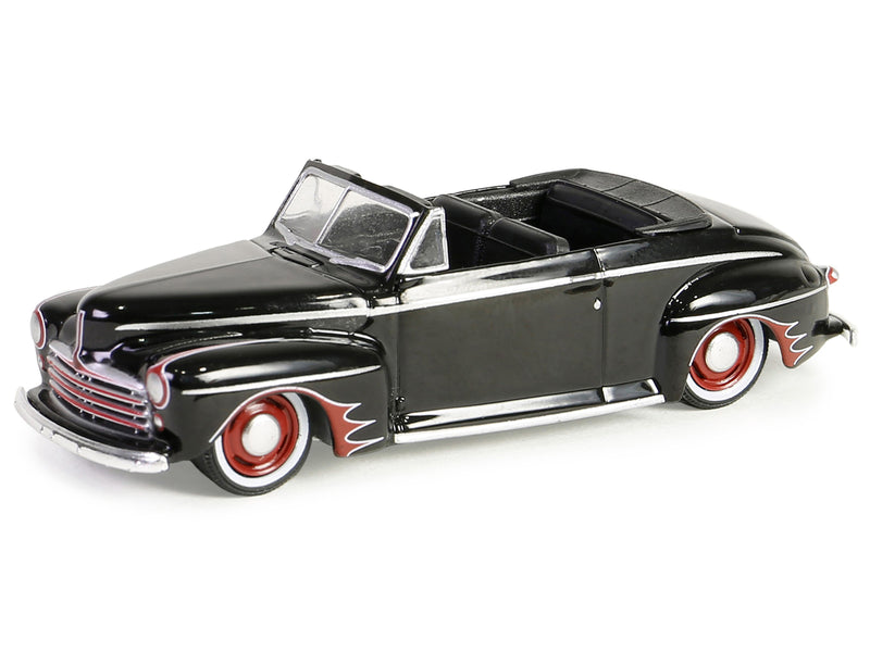 1947 Ford Deluxe Convertible Lowrider Black wit h Red Graphics California Lowriders Series 5 1/64 Diecast Model Car by Greenlight