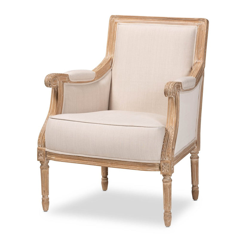 Baxton Studio Chavanon Wood & Light Beige Linen Traditional French Accent Chair