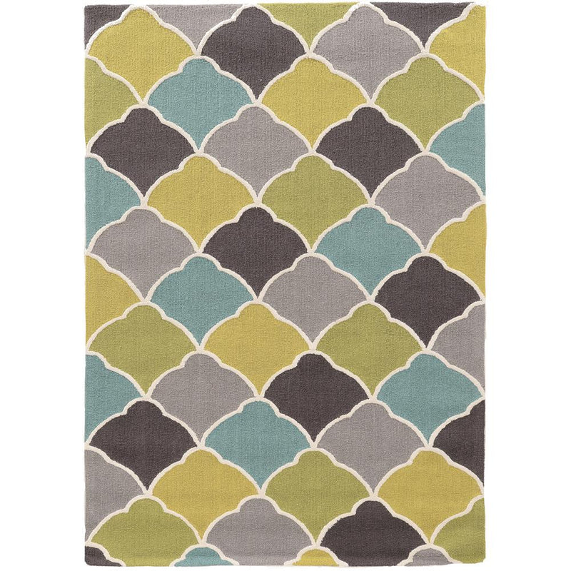 Trio Tiles Grey & Aqua 5x7, Rug