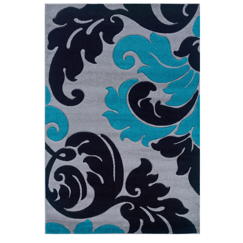 Corfu Damask Grey & Turquoise 8x10.3, Rug