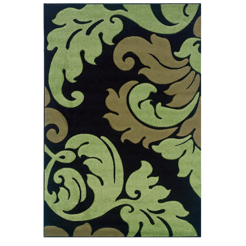 Corfu Damask Black & Green 3' X 5', Rug