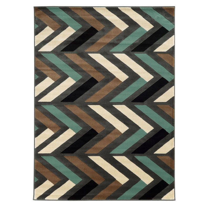 Roma Herringbone Grey & Turquoise 5x7, Rug