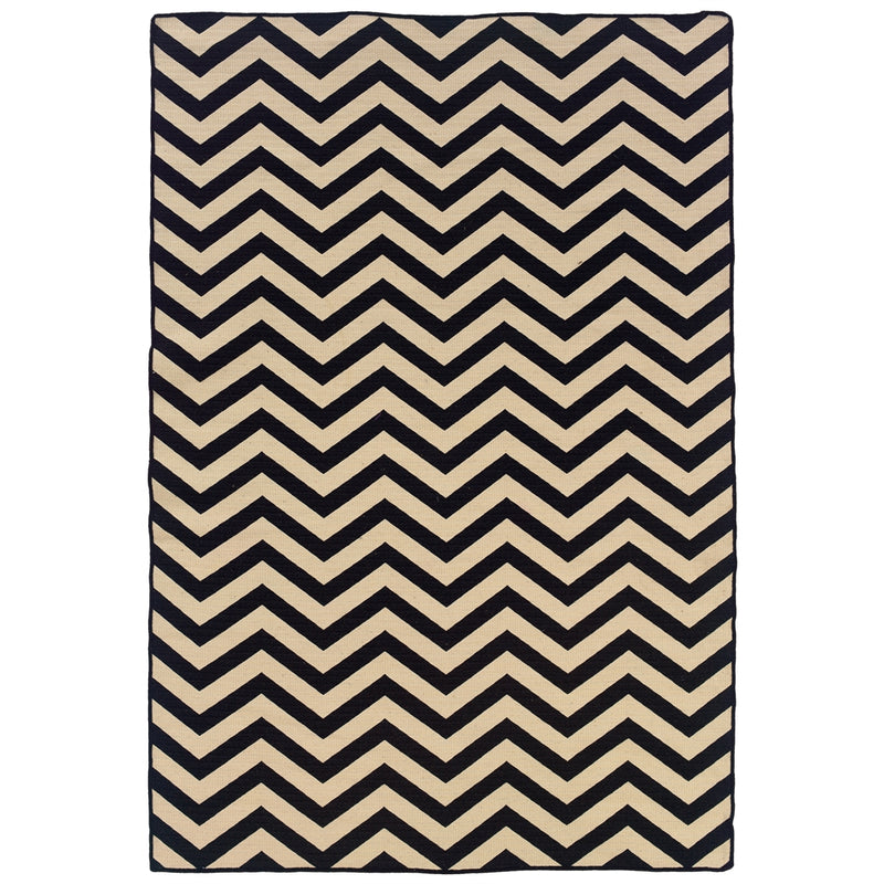 Salonika Reversible Chevron Black 5x8, Rug