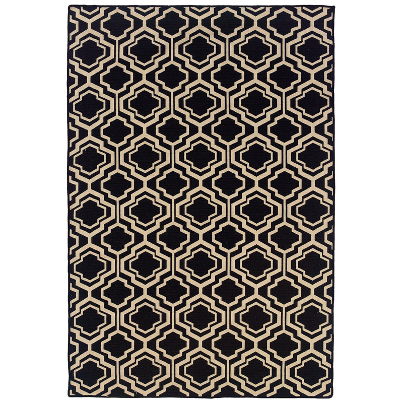 Salonika Reversible Quatrefoil Black 5x8, Rug