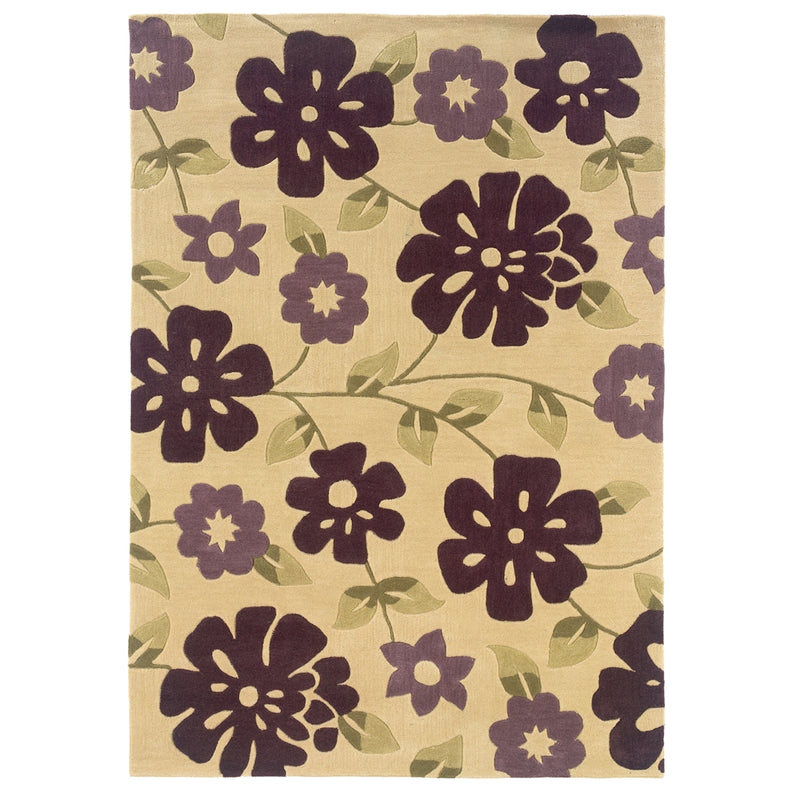 Trio Flowers Cream & Purple 5x7, Rug