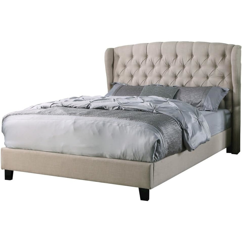 Frances Solid Wood/Fabric Upholstry Queen Platform Bed - Beige