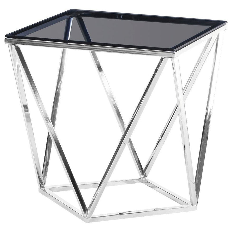 Best Master Glass and Stainless Steel End Table in Silver/Smoked