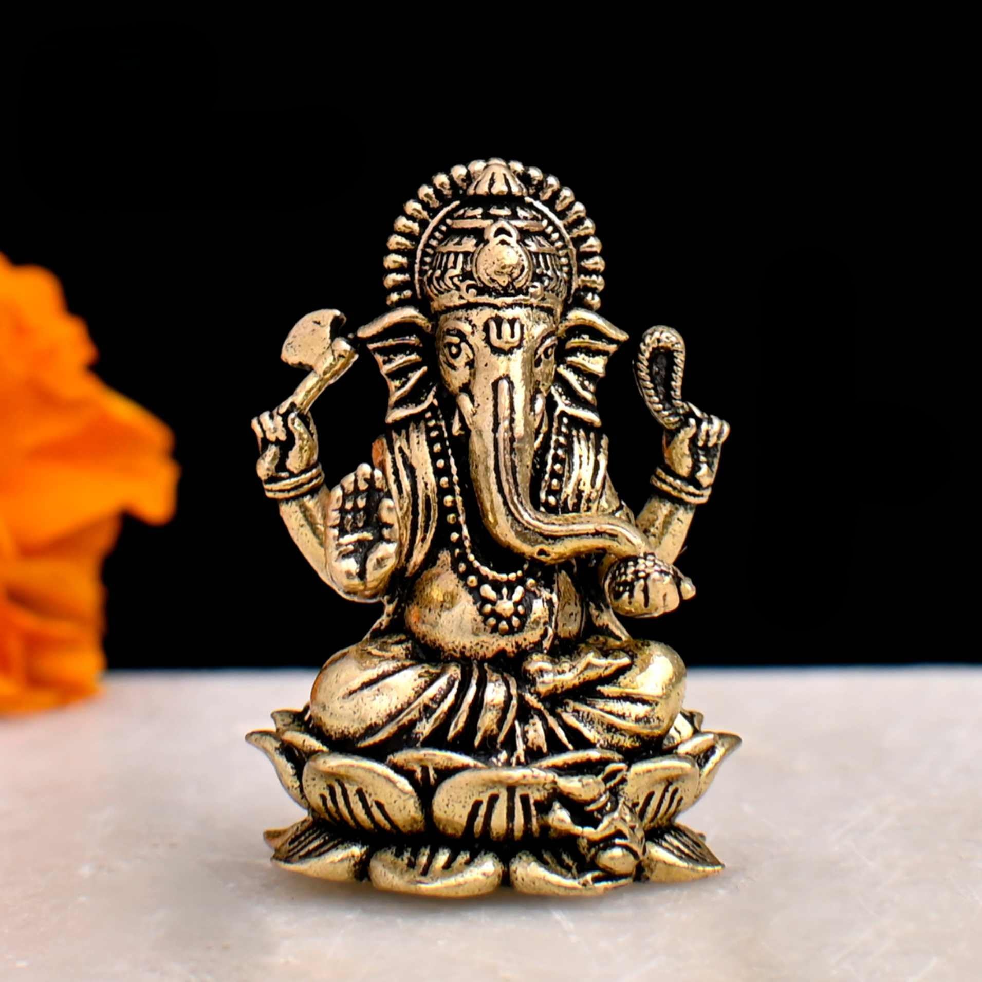 Profound Craft Brass Ganesha Idol for Good Luck & Worship | 1 Mini Ganpati Hindu God Statue Figurine Perfect for Car Dashboard Decoration Puja & Gifting Purpose Sculpture (Weight- 13gm)