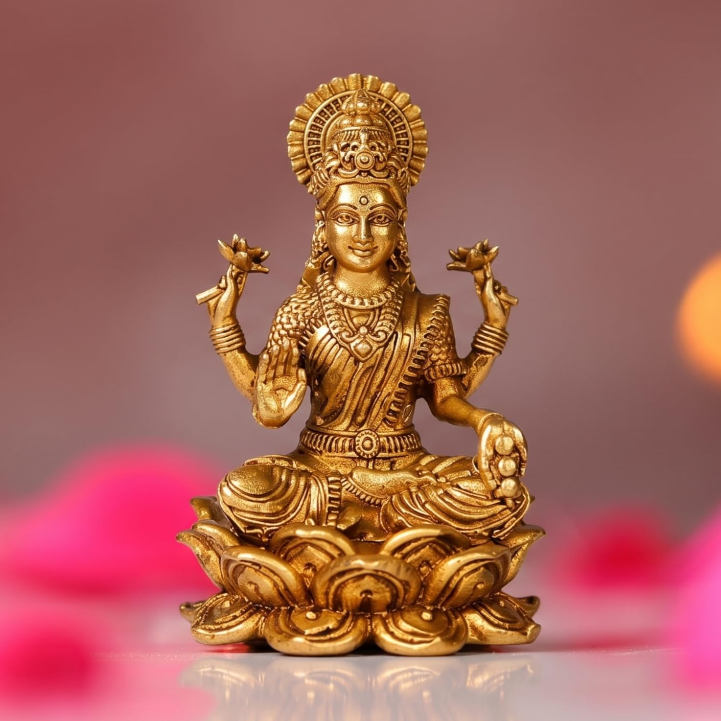 janijatra Small Brass laxmi Idol - 4cm Lakshmi murti for Home Pooja decore and car Dashboard (LAXMI)