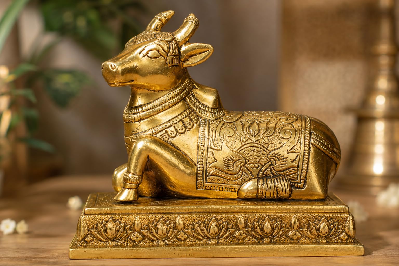 Two Moustaches Brass Nandi Idol 5 Inch | Nandi Murti for Pooja Room & Home Temple | Shiva Vahana Statue | Housewarming & Diwali Gift | Pack of 1