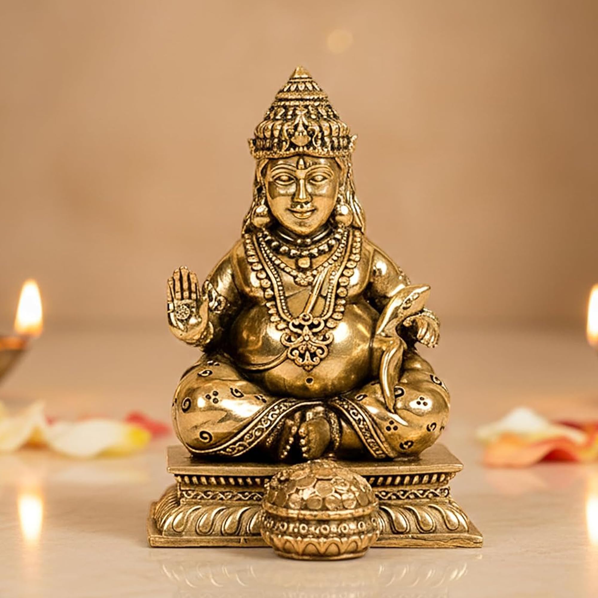 The Divine Tales 3 Brass Kuber Idol for Home & Office Lord Kuberan Statue for Wealth and Prosperity Handmade Brass Kuber Ji Murti for Pooja Room & Vastu Decor Traditional Auspicious Gift Decor Item