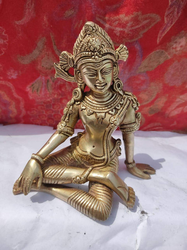 ARTSIKIA Brass Indra Dev Statue | Sitting Posture Indra Dev Murti | Antique Golden Color Idol | Vastu Remedy | FengShui | LxWxH - 15 x 7 x 15 Cms Wt. - 1.1 kg