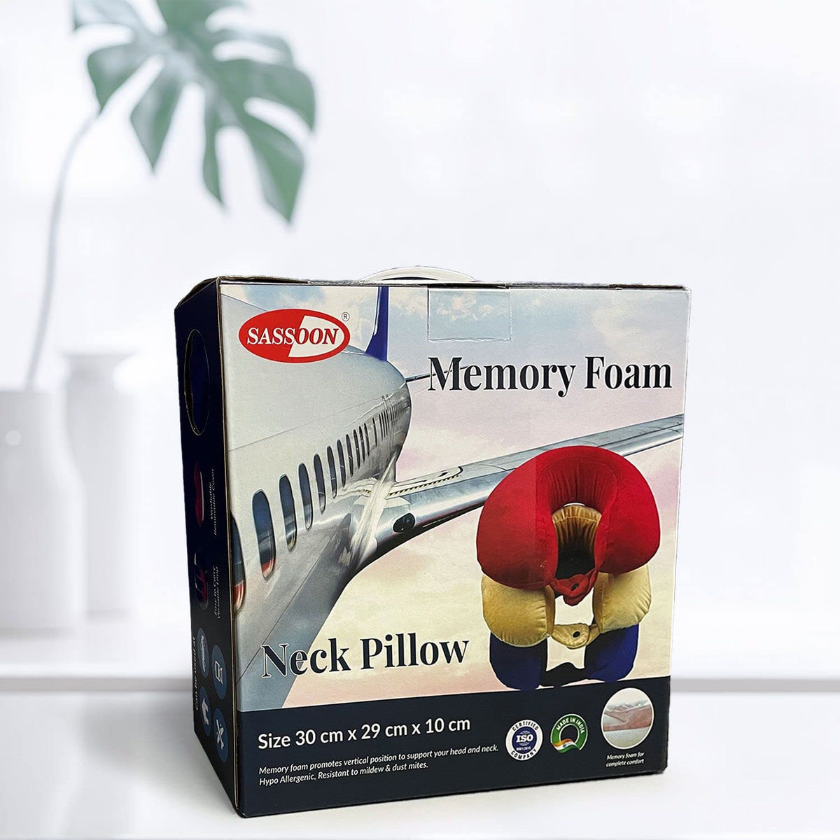 Sassoon Memory Foam Travel Neck Pillow (Grey, Pack of 1) – Ergonomic Support, Soft Breathable Washable Cover, Lightweight with Carry Loop for Travel & Home