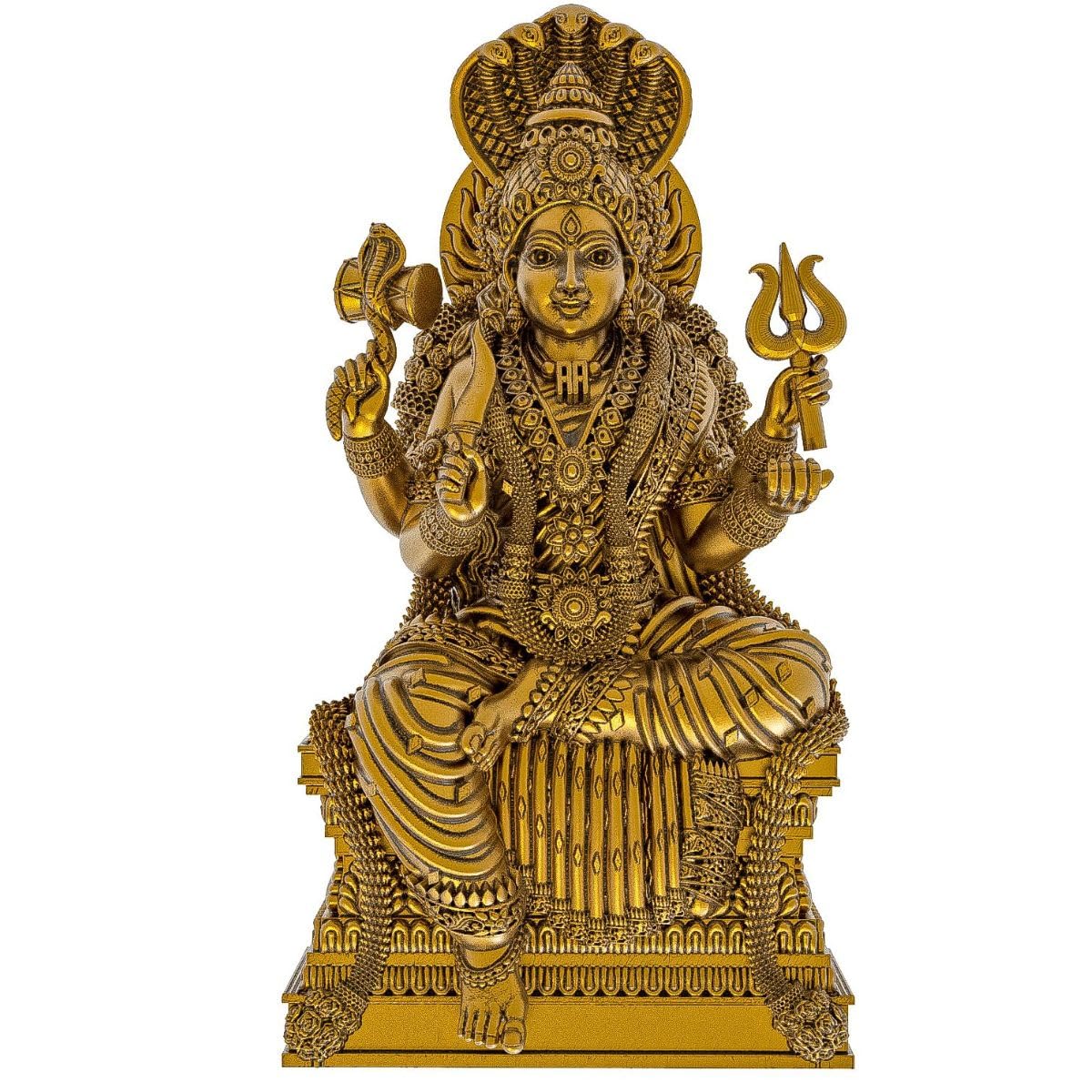 SHILP ART & CREATIONS KURMURI MARIAMMAN Brass Idol Gold Tone Seated Hindu Goddess Sculpture Detailed Temple Style Figurine Decorative Spiritual Statue for Home Pooja Room (Golden, 2.50 inch)