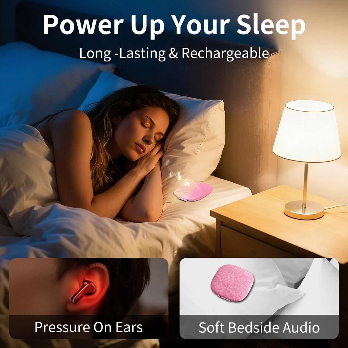Bluetooth Pillow Speaker-Mini Portable Under Pillow Speaker with White Noise |Timer, Wireless Sleep Aid with Stereo Bass Private Sleep Headphones for Side Sleepers-Pink