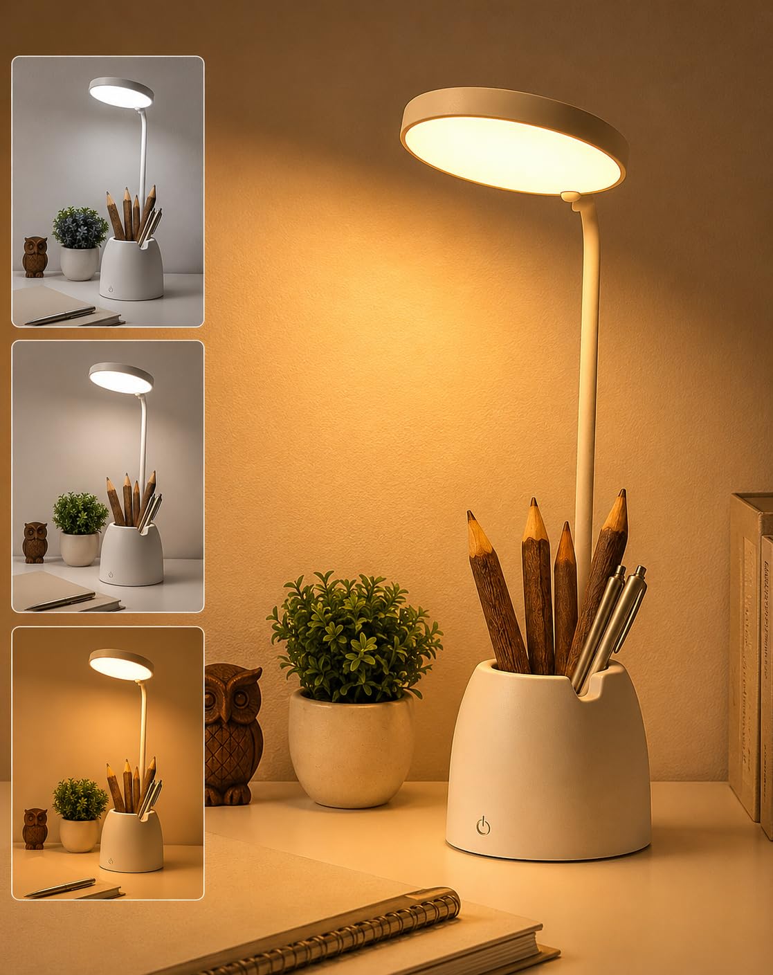 BKK Rechargeable LED Study Table Lamp with Touch Sensor 6 Month Warranty 3 Color Modes & Stepless Dimming, Portable USB Desk Light for Study, Reading & Bedside