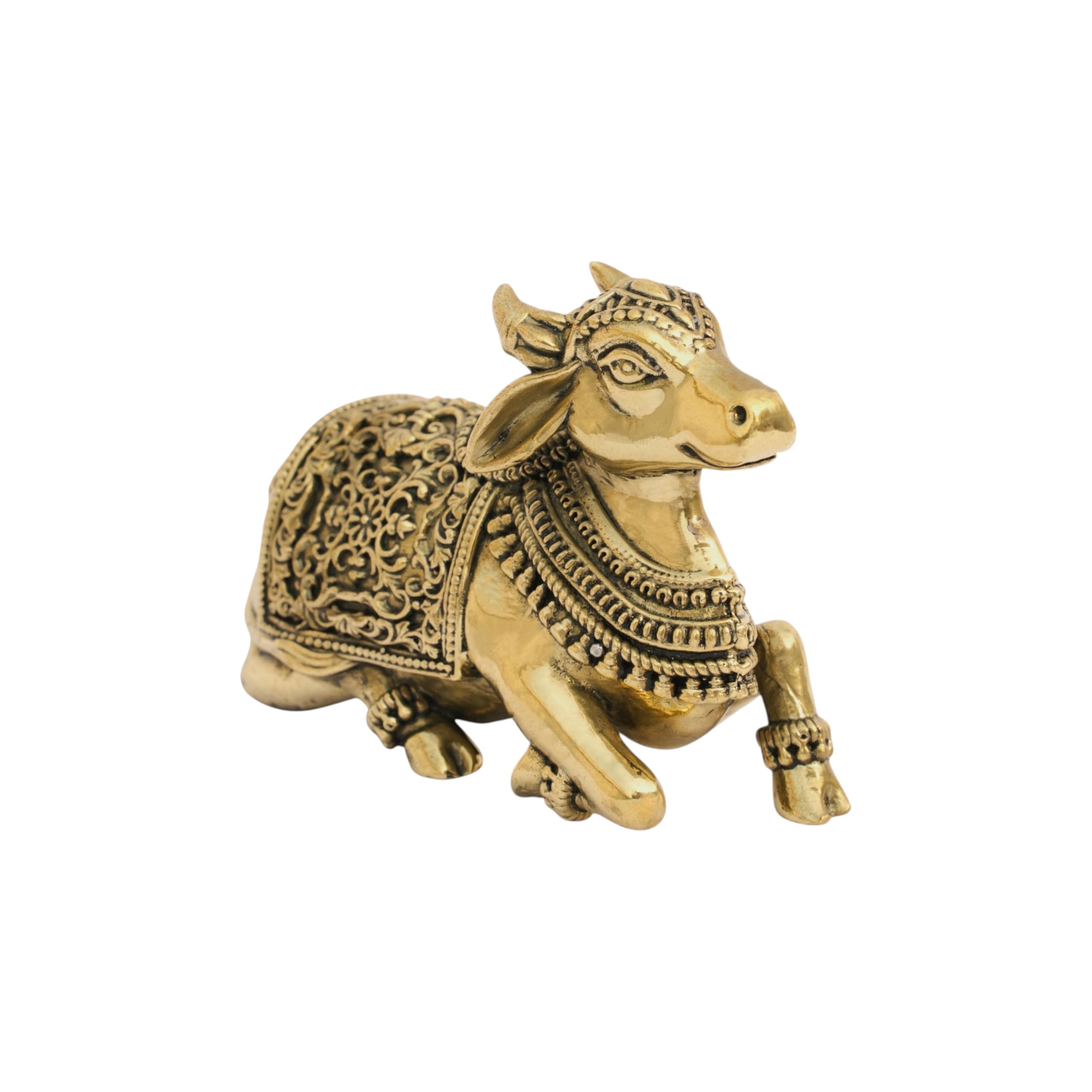 BRONGS Vastu Brass Nandi Cow Statue |Size- 4 X 1.5inch Approx | Weight-370gm Approx | Vastu Remedy for Home & Office |Nandi Idol for Pooja | Vastu Brass Nandi Bull |Pack of 1