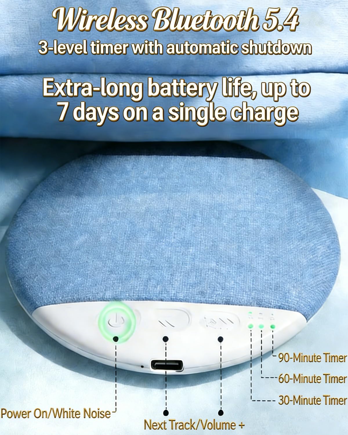 2026 New Flat Under Pillow Speakers for Sleeping, Bone Conduction Pillows Speaker Bluetooth, Private Ultra-Thin Aid with White Noise Timer, Mini Portable Slim Wireless Bedside Speak