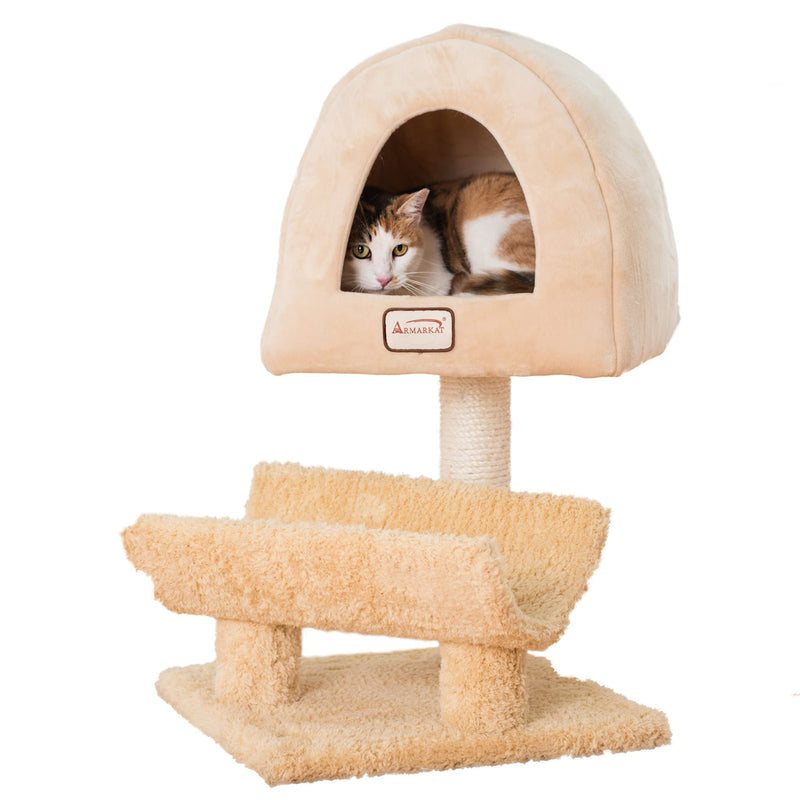 Armarkat X3007 Real Wood Cat Condo, Cat Scratching Post With Plush Condo, Cuddle