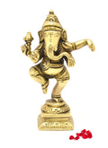 Two Moustaches 4.5 Inches Brass Dancing Ganesha Decor Idol for Home Temple, Ganesha Statue for Home, Lord Ganesha Statue, Standard, Pack of 1