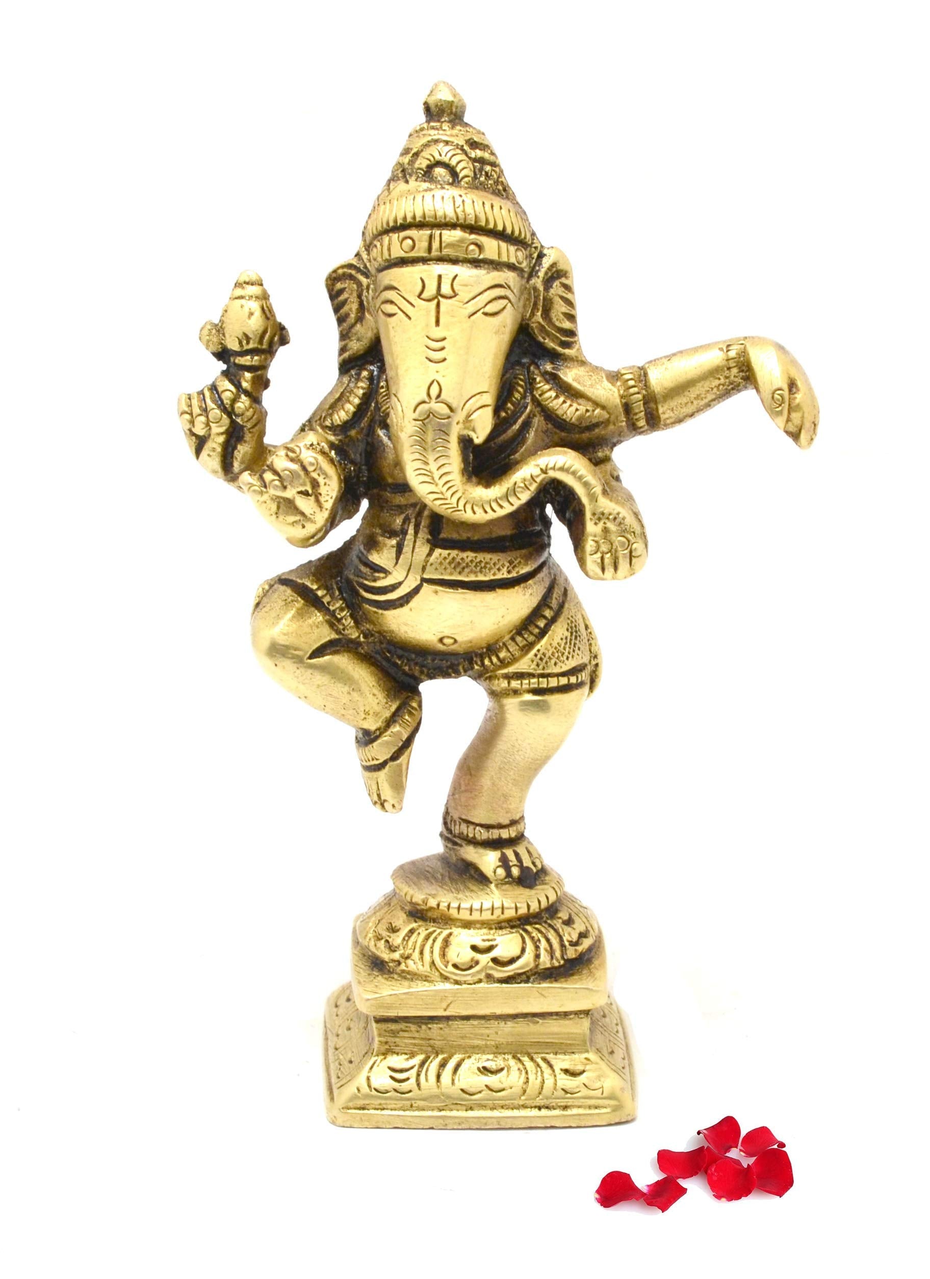 Two Moustaches 4.5 Inches Brass Dancing Ganesha Decor Idol for Home Temple, Ganesha Statue for Home, Lord Ganesha Statue, Standard, Pack of 1