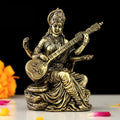 INDICAST Handcrafted Brass Goddess Saraswati Statue for Home Temple | 3 Maa Saraswati Figurine Idol Murti Symbol of Learning & Creativity (Weight- 80gm)