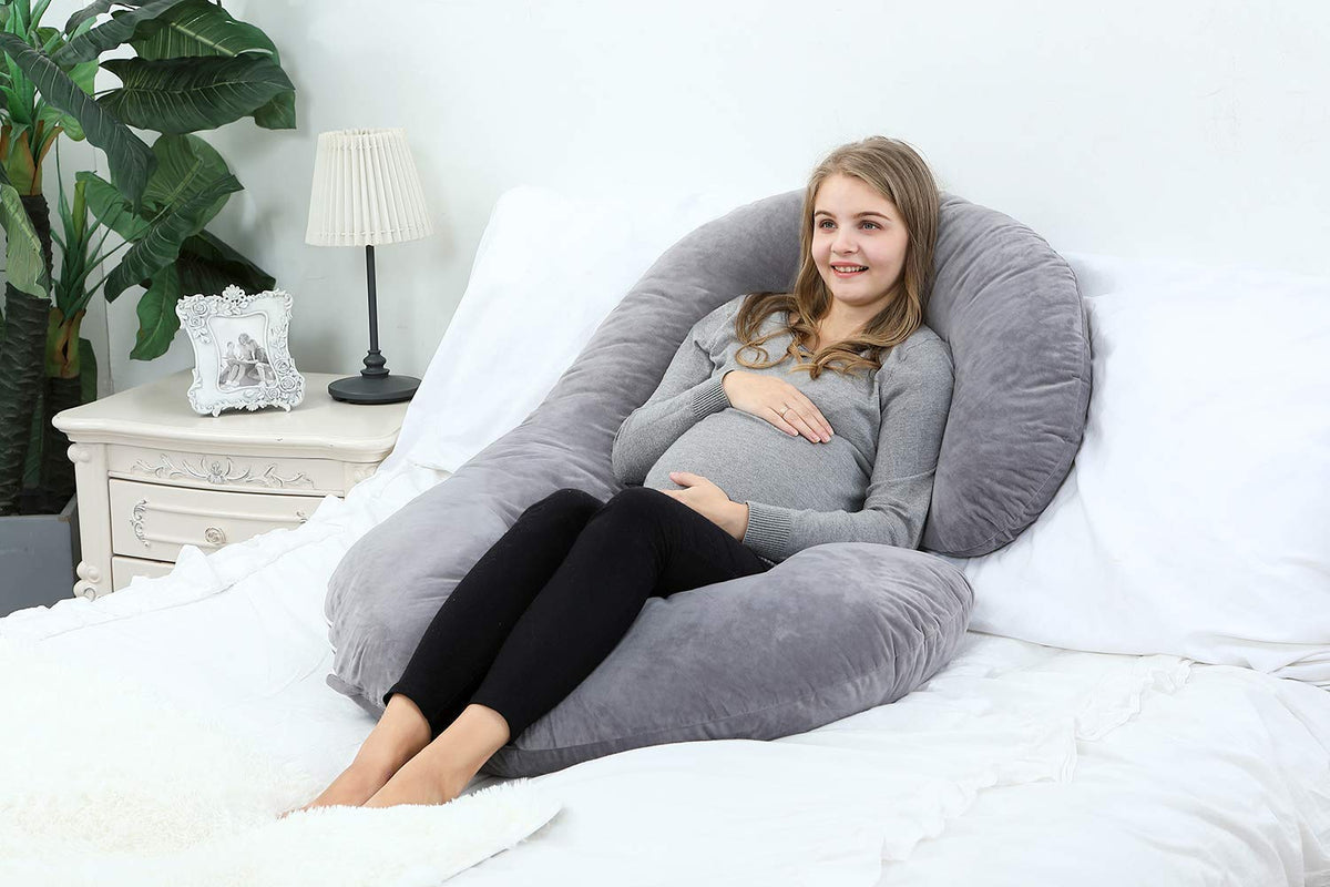 Kuber Industries Cotton Ultra Soft Hollow Fibre C Shaped Maternity Pillow, Pregnancy Pillow, Body Pillow with Zippered Cover (Grey) - CTKTC045960, Standard