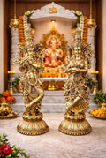 NYSHIRA Brass Radha Krishna Idol Murti for Pooja | Pure Brass Hindu God Statue | Home Temple Décor & Gift | 13 cm, 225 g