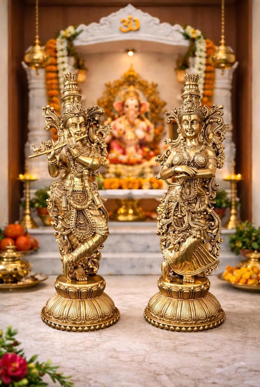 NYSHIRA Brass Radha Krishna Idol Murti for Pooja | Pure Brass Hindu God Statue | Home Temple Décor & Gift | 13 cm, 225 g