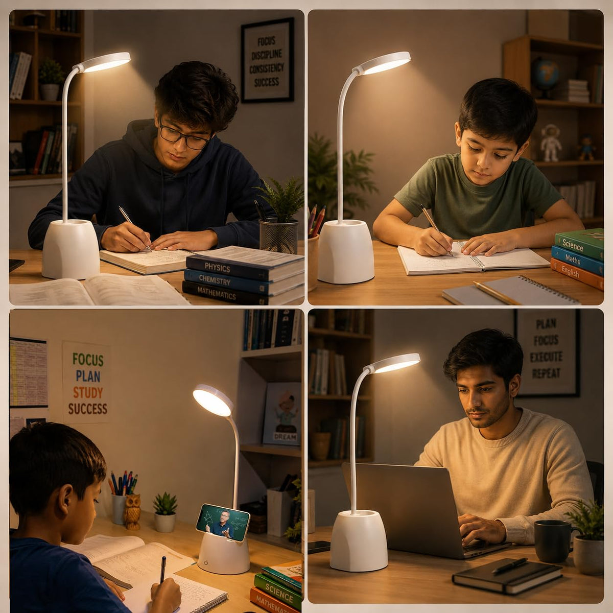 BKK Rechargeable LED Study Table Lamp with Touch Sensor 6 Month Warranty 3 Color Modes & Stepless Dimming, Portable USB Desk Light for Study, Reading & Bedside