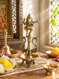 Two Moustaches Brass Ganesha Diya Oil Lamp with Dancing Ganpati Idol – Traditional Handmade Pooja Deepak for Home Temple, Housewarming & Festive Decoration , Spiritual Gift , Standard , Pack of 1