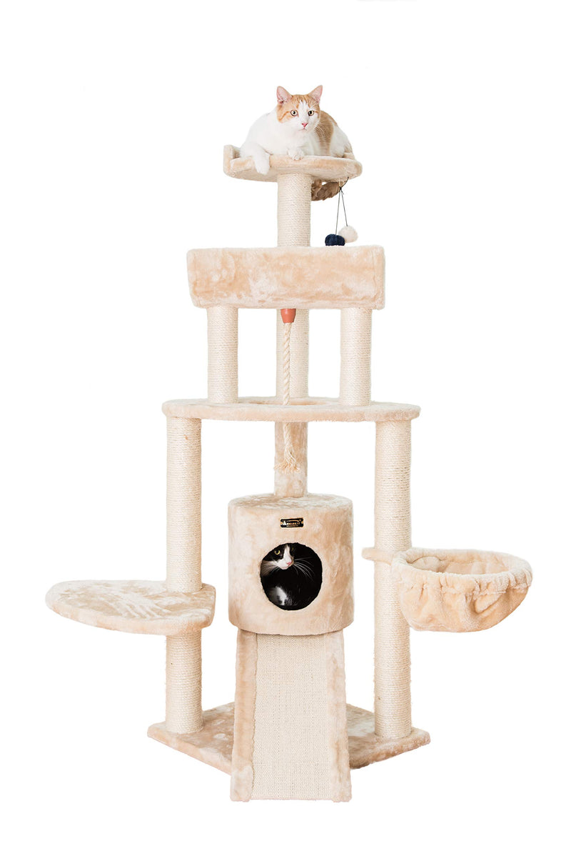 Armarkat Spacious Thick Fur Real Wood Cat Tower With Basket Lounge, Ramp, Beige A5806