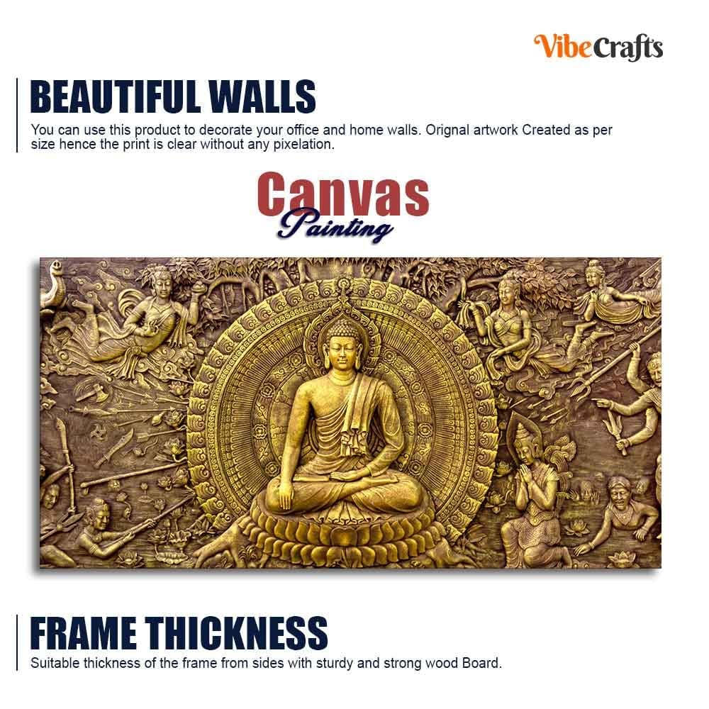 VIBECRAFTS Canvas Paintings for Living Room Drawing Room Canvas Wall Painting of Gautam Buddha for Homedecore|Office|Gift|Livingroom|Bedroom(PTVCH_2398NN)(48 x 24 Inches)