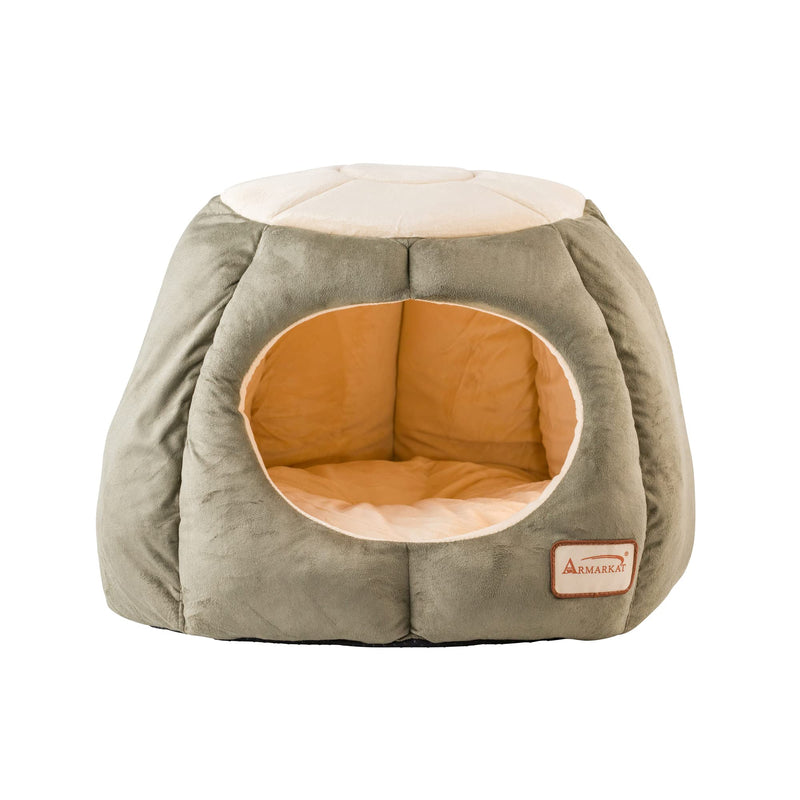 Armarkat Cat Cave Shape Bed With Anti- slip Waterproof Base, Removable Cushion Mat, C30HML/MH, Laurel Green and Beige