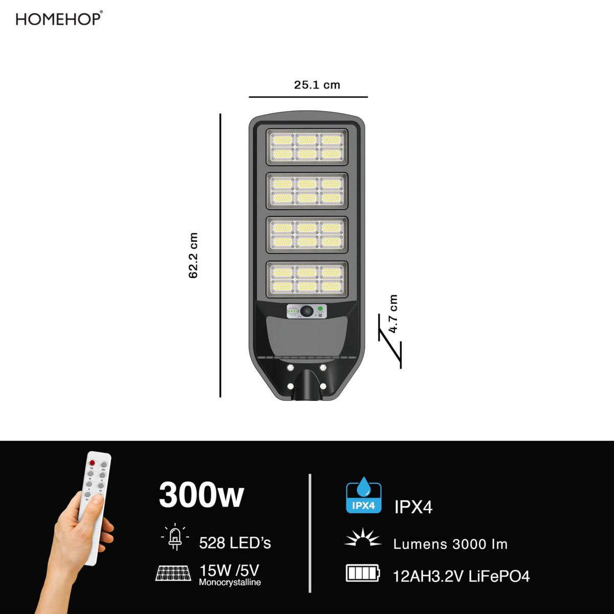 Homehop Solar Light Outdoor Home Garden 300W Street Motion Sensor Security